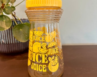 Vintage Anchor Hocking Yellow Lemon Juice Pitcher Carafe with Lid - 24oz MCM Glass