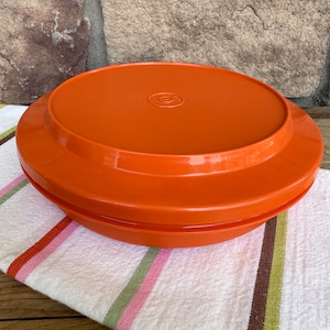 Vintage Tupperware Orange Seal Serve Bowl - 8-Inch Lidded Dish