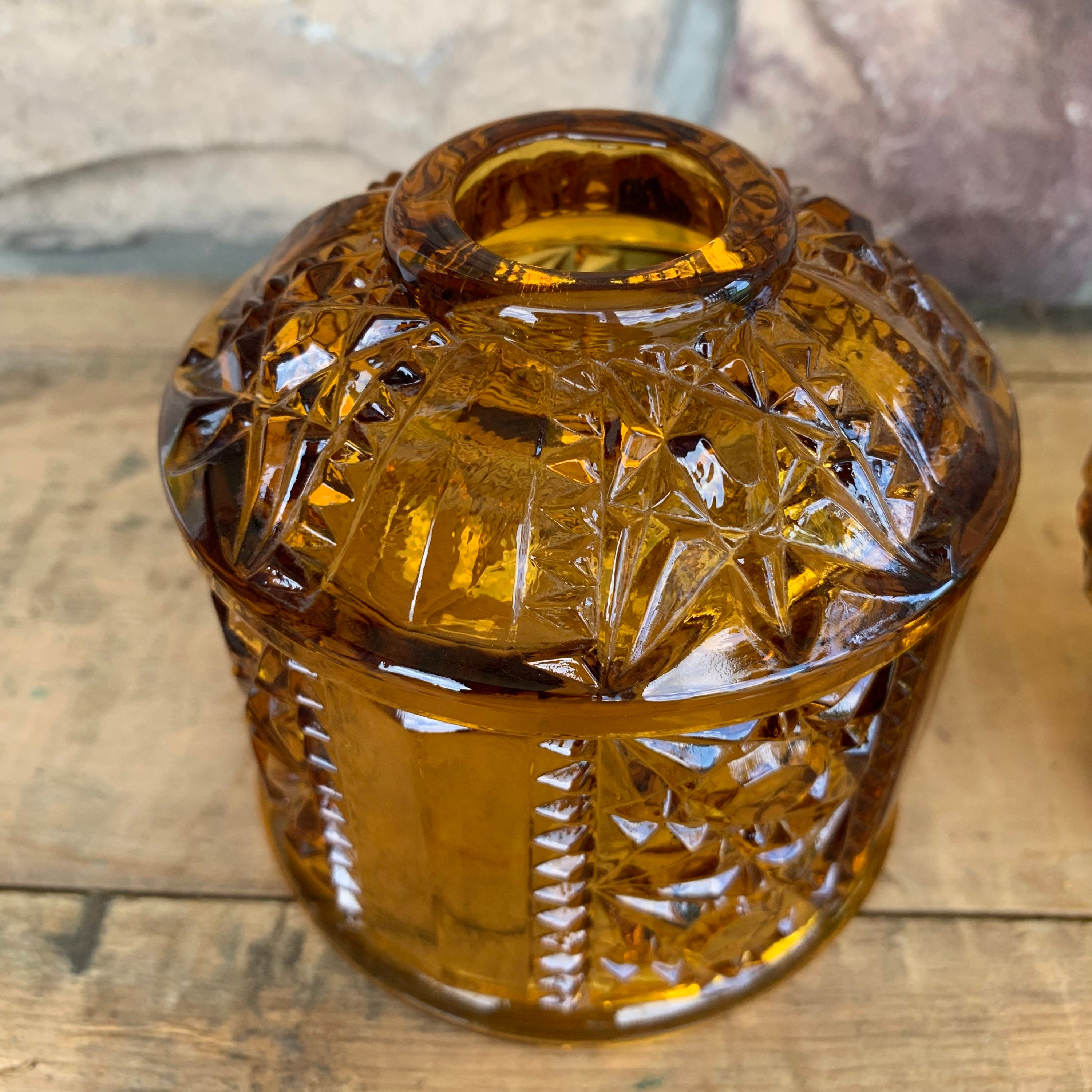 Vintage Amber Indiana Glass Stars and Bars Glass Fairy Lamp Etsy