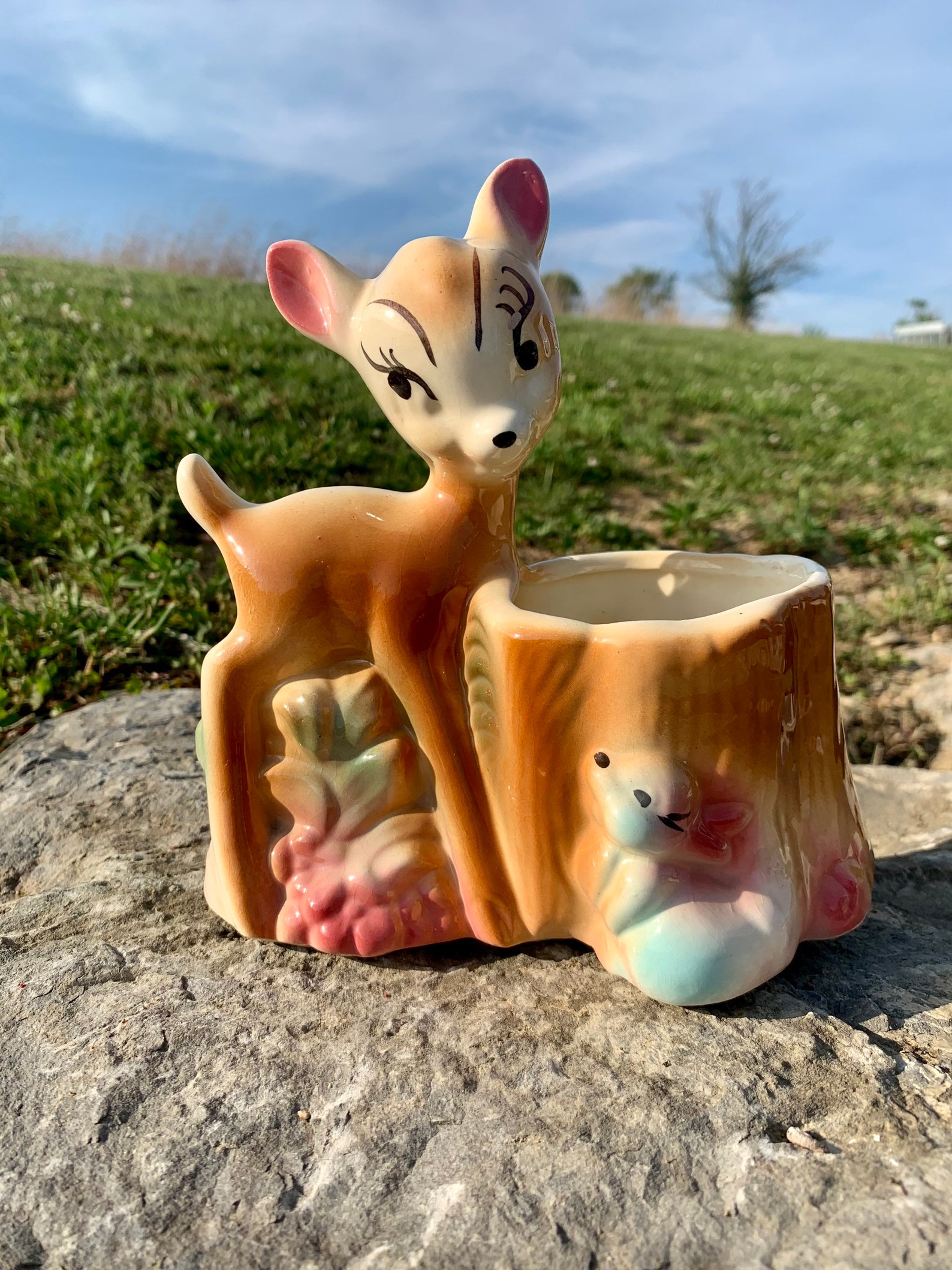 Walt Disney Bambi Planter 1950s / Vintage Bambi and Thumper Etsy