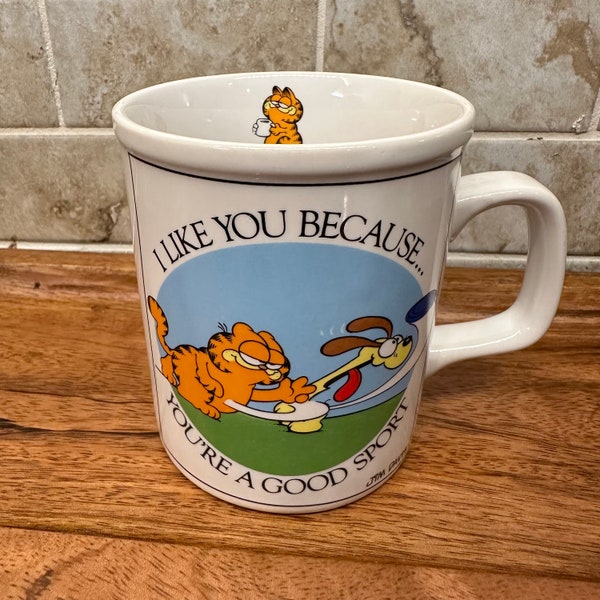 Vintage Garfield and Odie Ceramic Coffee Mug "Good Sport", Jim Davis Garfield Comic Strip