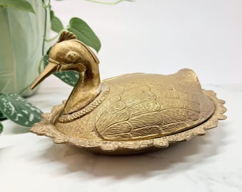 Plato de baratijas con forma de pájaro de latón vintage / Joyero ornamentado