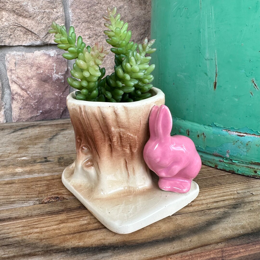 Vintage Ceramic Pink Rabbit Planter - Succulent Flower Pot - Easter and ...