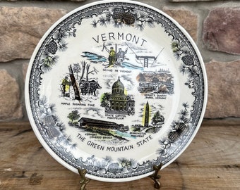 Vintage VERMONT State Souvenir Porcelain Plate | Retro Travel Memorabilia