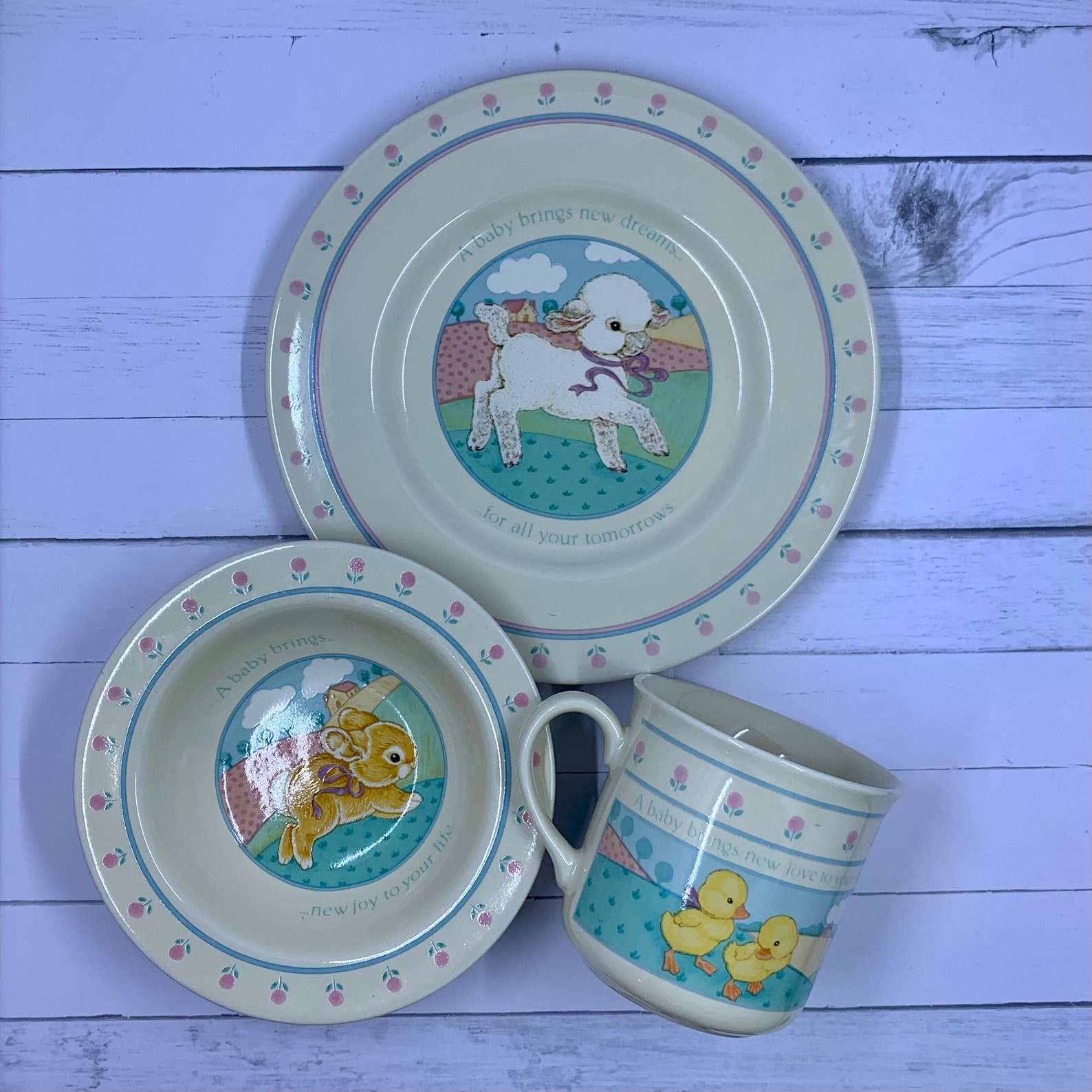 Vintage Baby Dish Set Hallmark 1984 Plate Cup and Bowl Etsy
