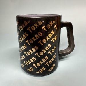 Vintage Texas Mug | Black & Gold Milk Glass Coffee Cup | Retro Souvenir Drinkware