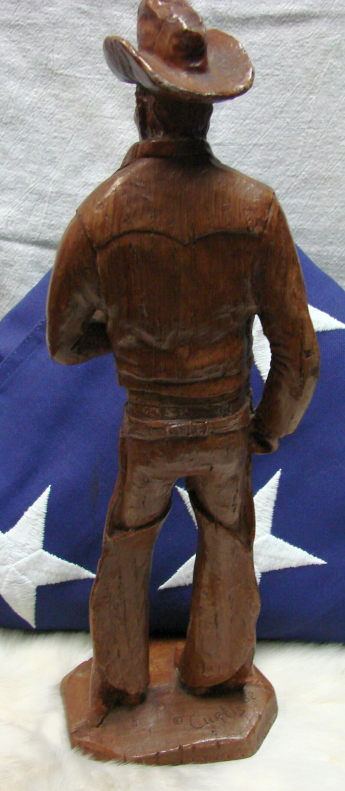Vintage Cowboy Sculpture Western Carved Cowboy Statue Etsy