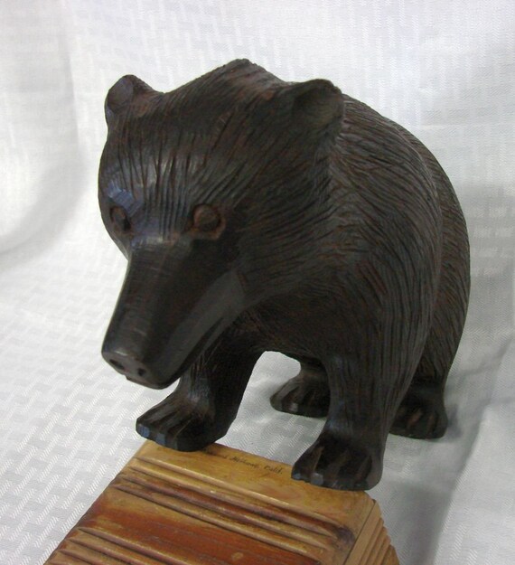 Hand Carved Wood Bear Sculpture Carved Bear Statue Etsy