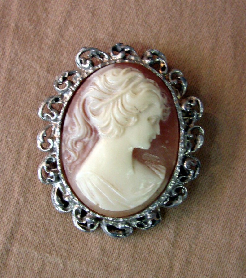 Vintage Cameo Brooch Amber and Ivory Color With Filigree Etsy