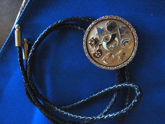 Masonic Bolo Tie - Mason Symbols Bolo Tie With Bla