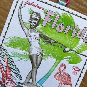 2025 Kalender Fabous Florida 2025 Handgemachter hängender Kalender. Original Kunst Hängekalender in limitierter Auflage. Gator. Wasserskifahrer!