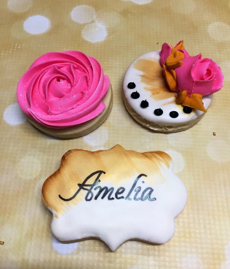 Rose and Gold Decorted Sugar Cookies Name Plaque Cookie Etsy