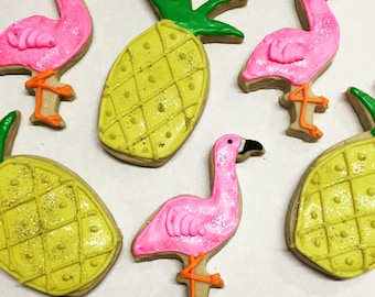 Flamingo and Pineapple decorated butter cookies      Flamingo cookie set and pineapple cookie set