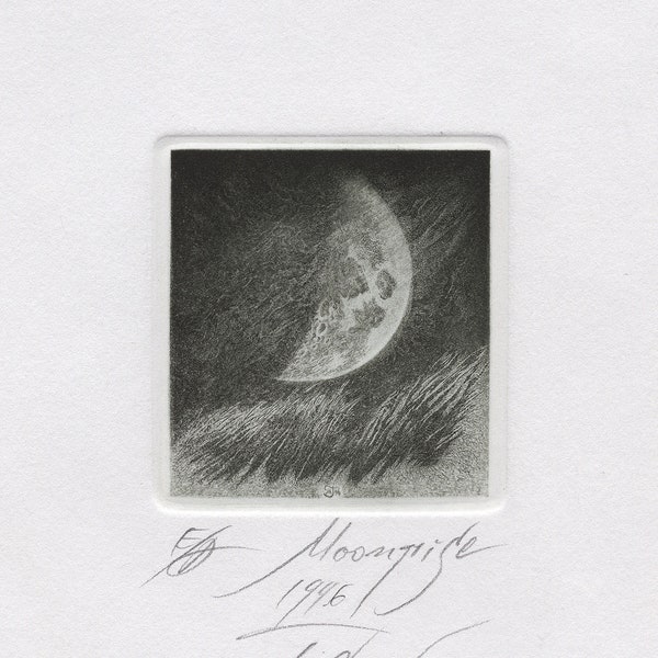 Moon Small Etching Art Print "Moonrise", by Marin Gruev