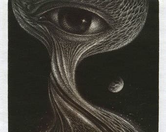 Etching Print "Biological Silence", Engraving, Mezzotint Print by Marin Gruev