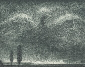 Etching Dry Point Print Clouds Wall Decor