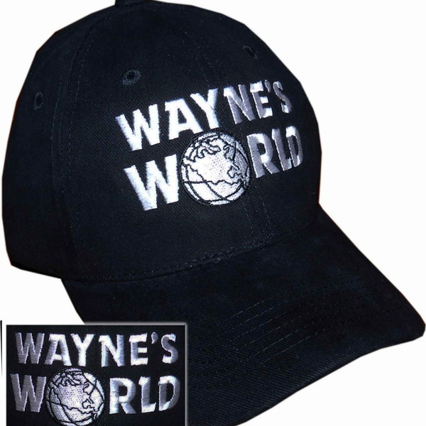 Waynes World Hat Garth Wayne Campbell Wayne's Halloween costume embroidered logo black cap