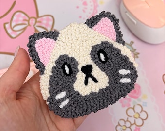 Handmade Tanuki Rice Ball Coaster | Genshin Impact Sayu Punch Needle Mug Rug