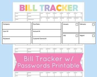 monthly bill organizer printable expense tracker bill etsy