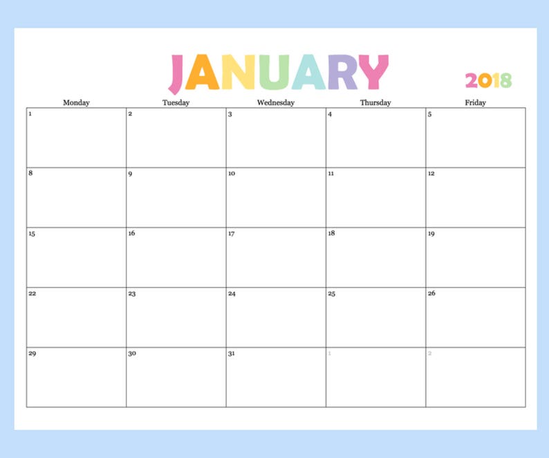 Printable Calendar 5 Day Calendar 5 Day Weekly Planner | Etsy