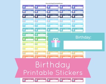 Birthday Planner Stickers, Printable Birthday Stickers for use with Erin Condren, Printable Birthday Stickers, Birthday