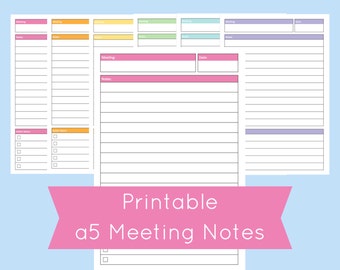 Meeting Notes, a5 planner inserts, a5 meeting notes, a5 planner pages, kikki k inserts, work planner, printable a5 pages, a5 inserts