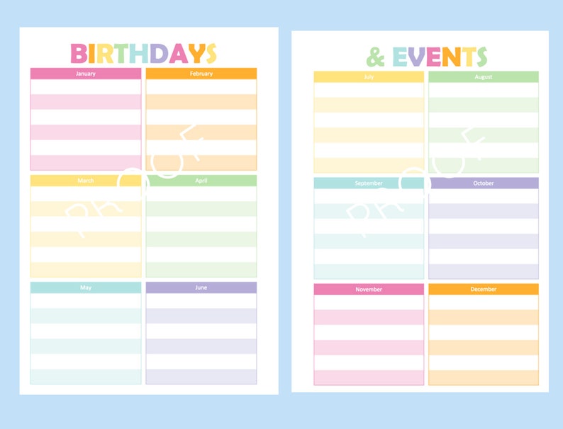 A5 Birthday Calendar, A5 Planner Inserts, Birthdays and Events, Filofax ...