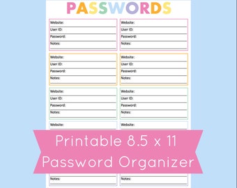Password Organizer Printable, Password List, Password Log, Printable Planner Page, Password Book, Password Keeper, Password Journal