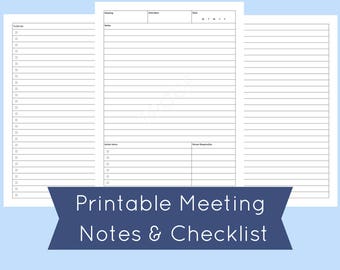 Meeting Agenda Template Printable, Meeting Notes, Meeting Planner, Arc Planner Templates, Printable Planner Pages, Discbound Planner Pages