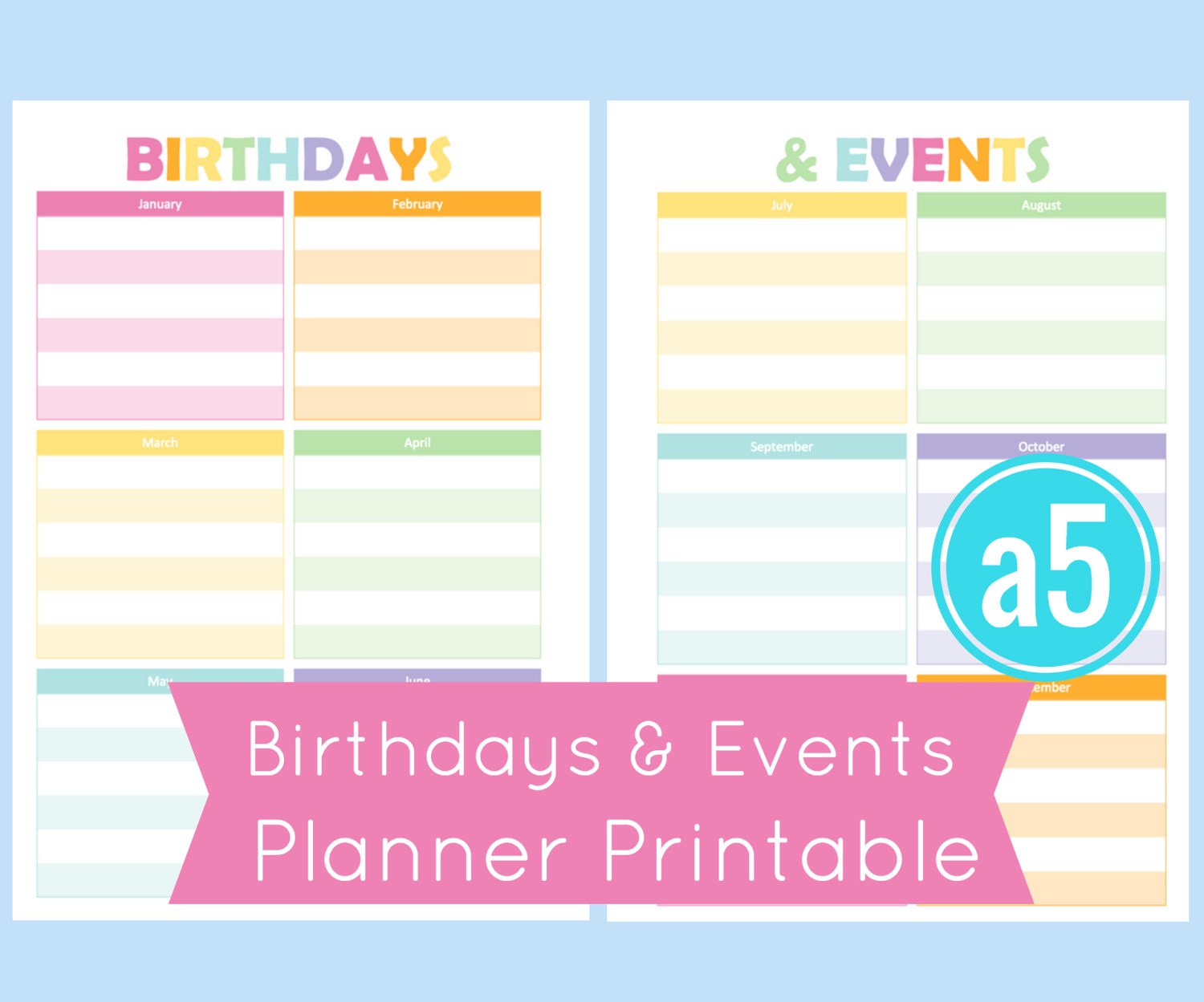 A5 Birthday Calendar, A5 Planner Inserts, Birthdays and Events, Filofax ...