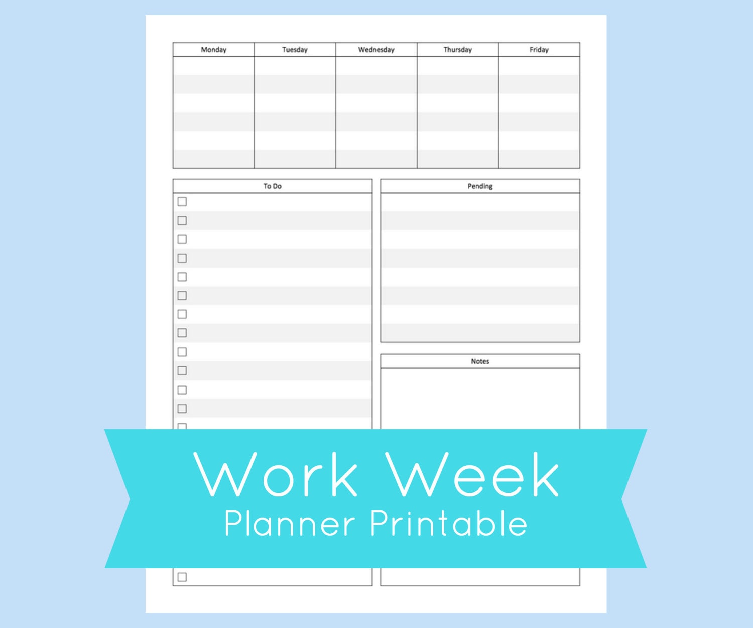 Work Week Planner Printable Work Week Planner Template | Etsy