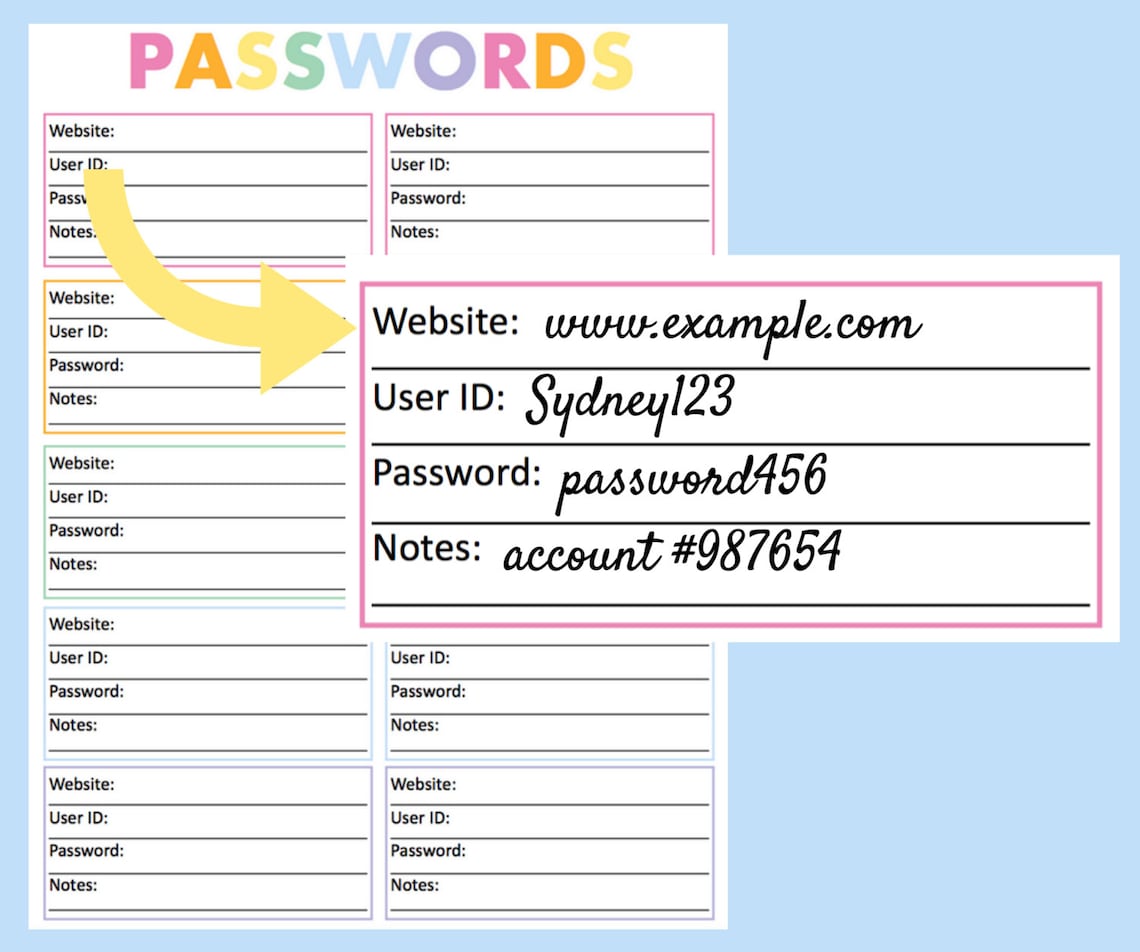 Password Organizer Printable, Password List, Password Log, Printable ...
