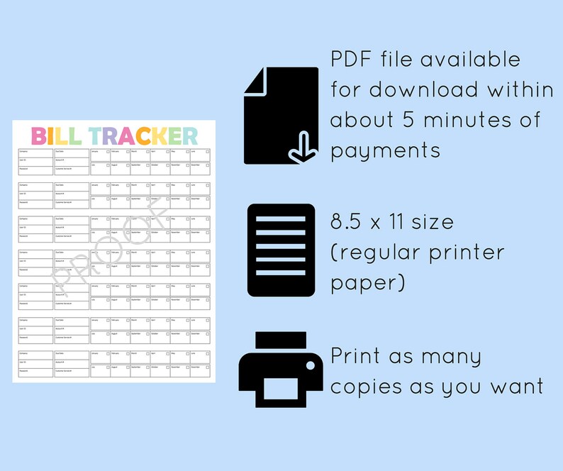 Bill Tracker Printable, Bill Due Planner, Bill Organizer, Printable ...