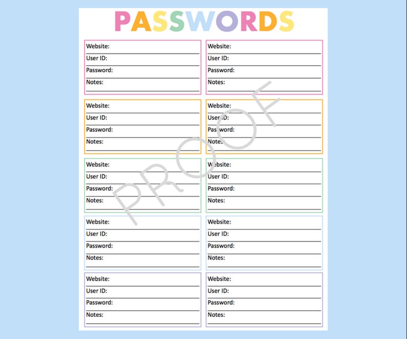 Password Organizer Printable Password List Password Log - Etsy