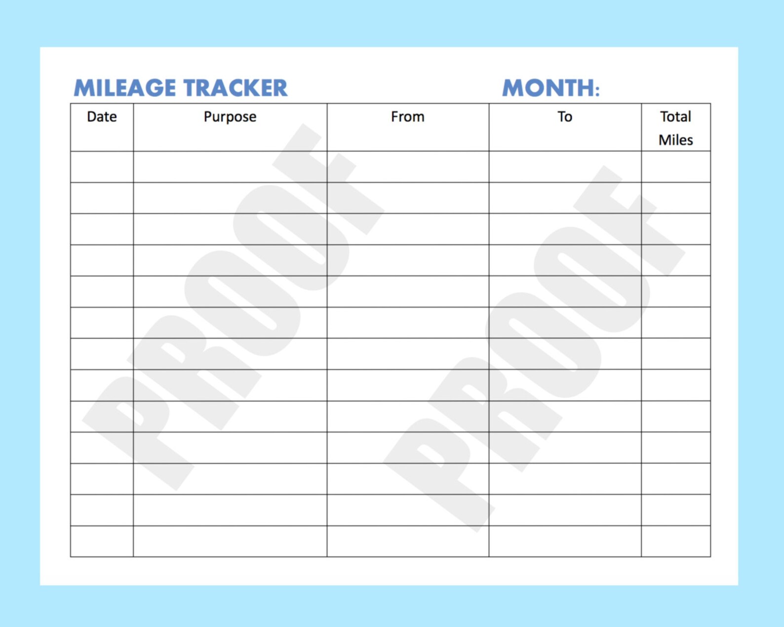 Mileage Tracker Form Printable Printable Mileage Tracker Etsy