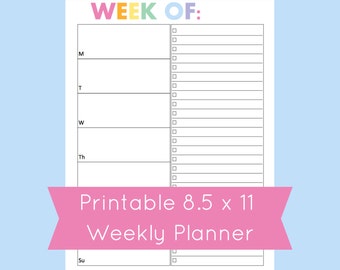 Planner Printable Pages, Weekly Planner 2015, Weekly Planner Printable, Printable Weekly Planner, 8.5 x 11 Planner, Week on One Page