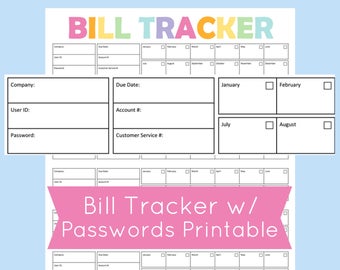 Bill Tracker Printable, Bill Due Planner, Bill Organizer, Printable Planner Page to Keep Track of Bills