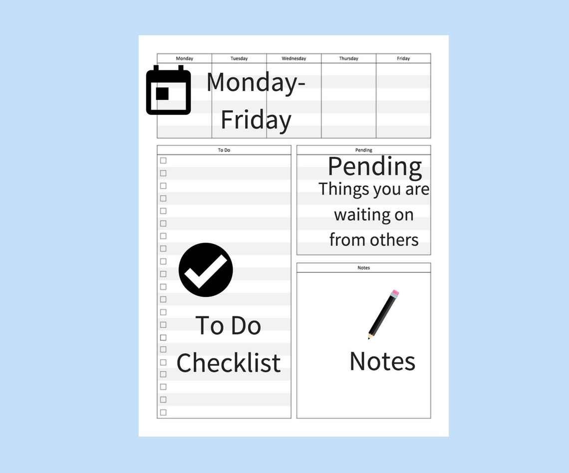 Work Week Planner Printable, Work Week Planner Template, Work Planner ...