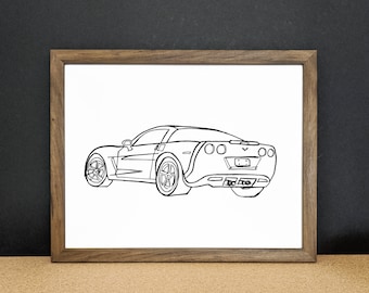 Car Print Download - Corvette Car Drawing Vehicle Art Sports Car Men's Gift