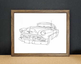 Car Print Download - 1954 Chevy Bel Air Car Drawing Vehicle Art Classic Car Men's Gift