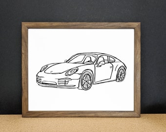 Car Print Download - Porsche 911 Car Drawing Vehicle Art Sports Car Men's Gift