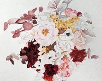 Floral Wedding Bridal Bouquet Custom Watercolor