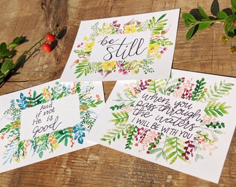 Set of 8 Prayer Cards, Floral Watercolor Prints, Stationary