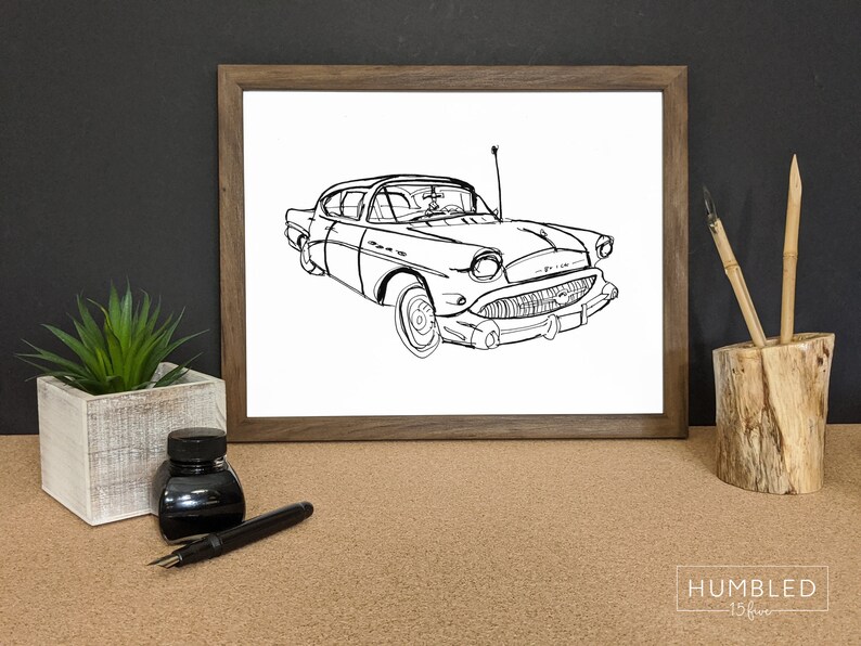 Car Print Download 1957 Buick Super Car Drawing Vehicle Art Classic Car Men's Gift image 2