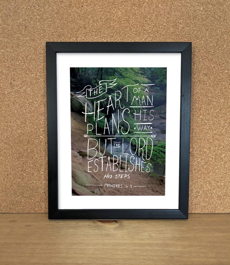 Handlettering The Heart of a Man Proverbs 16:9 Illustration Scripture Art image 1