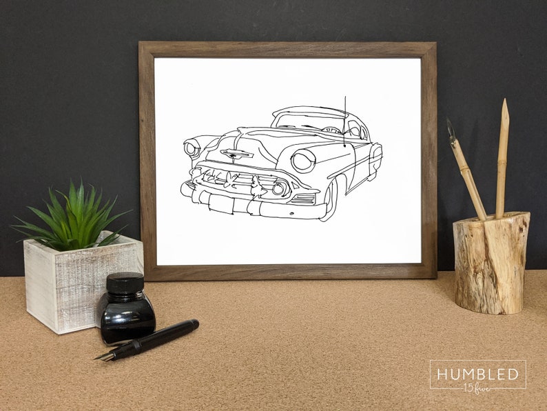 Car Print Download 1954 Chevy Bel Air Car Drawing Vehicle Art Classic Car Men's Gift image 2