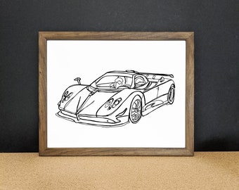 Car Print Download - Pagani Zonda Cinque Car Drawing Vehicle Art Sports Car Men's Gift