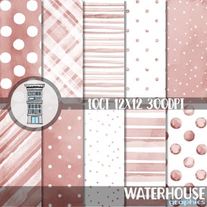Aquarell Blush PINK Digital Paper Pack SOFORTIGER DOWNLOAD Rosa Aquarell Tupfen Aquarell Streifen Hintergründe Baby-Dusche-Papel