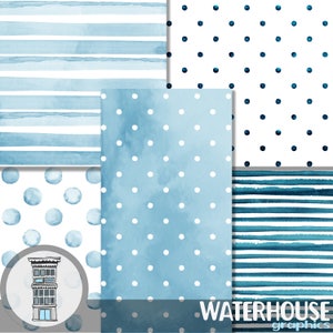Watercolor BLUE Digital Paper Pack INSTANT Digital DOWNLOAD Navy ...