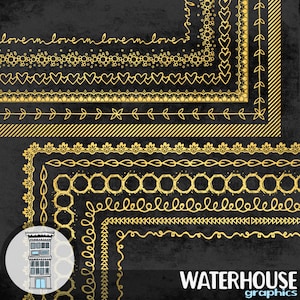 Digital Gold Frames INSTANT DIGITAL DOWNLOAD Gold borders 12x12 Digital Gold Frames for digital scrapbooking embellishments overlays cards